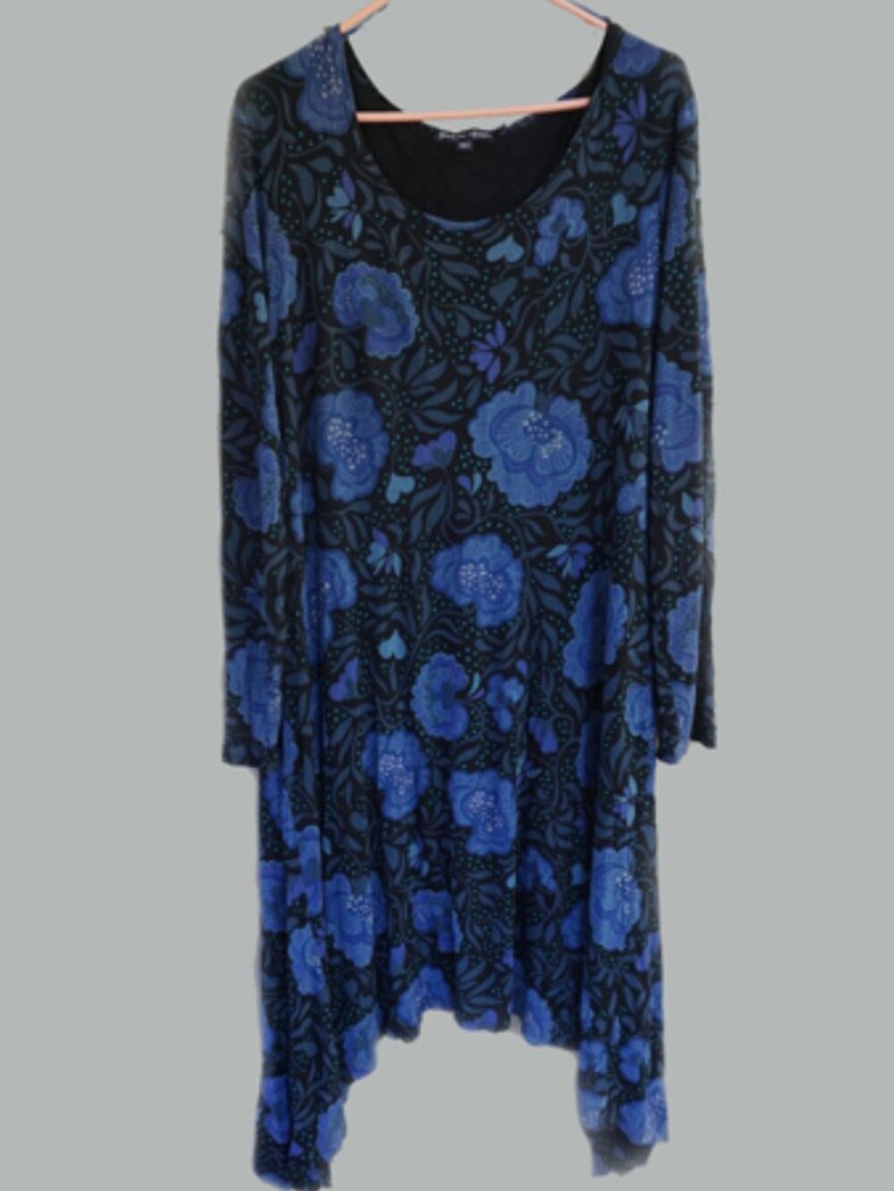 Gudren Sjoden Long Sleeve Jersey Dress in Printed Blue Floral Print VGUC Size XL